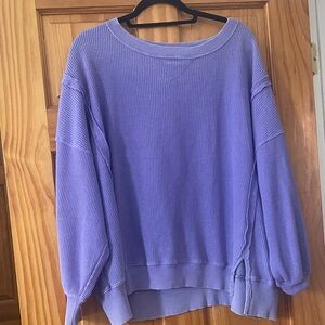 AE Big Hug Oversized Destructed  Purple Waffle Knit Sweat Shirt